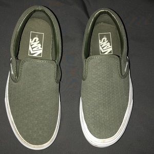 Army green slip on vans